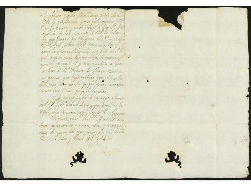 ✉ PERU. 1730. CÁDIZ a LIMA (Perú). Carta completa con texto 