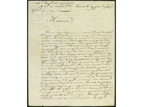 ✉ TUNEZ. 1785. TUNIS a MADRID. Carta completa con texto circ