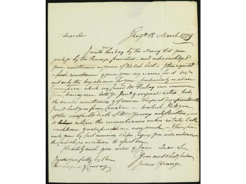 ✉ CANADA. 1779 (18 marzo). GLASCOW a QUEBEC. Carta completa 