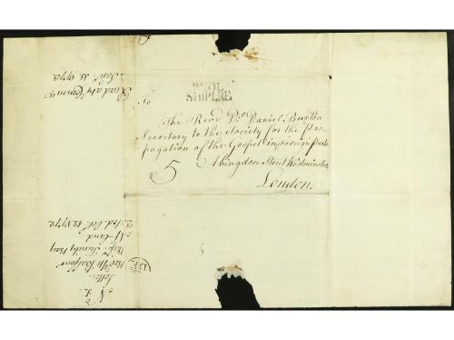 ✉ CANADA. 1772 (12 octubre). TRINITY BAY (New Foundland) a L