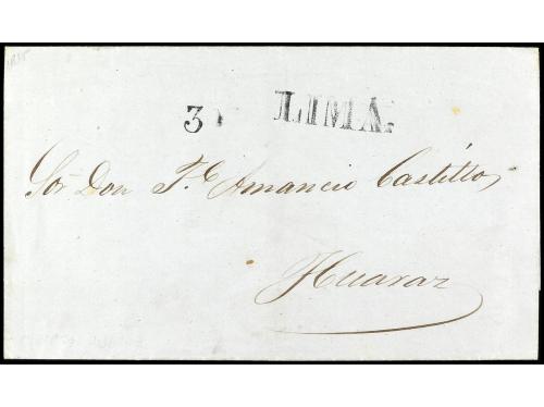 ✉ PERU. (1846 ca.). Envuelta circulada a HUARAZ. Marcas LIMA