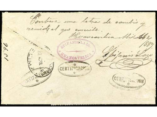 ✉ PERU. Sc. 110 (4). 1889. HUANCAVELICA a LIMA. 10 cents. gr
