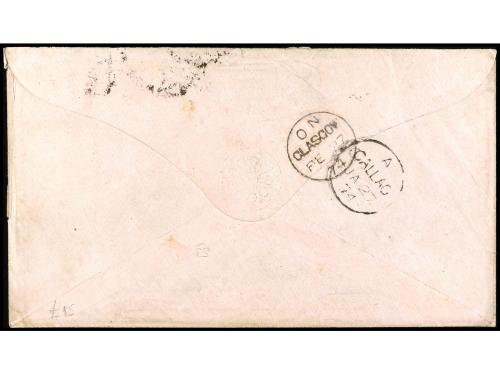 ✉ PERU. Sc. 14. 1874. IQUIQUE a GLASGOW. 1 dinero verde y se