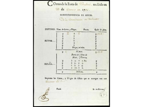 ✉ PERU. 1791-1831. Conjunto de seis GUIAS DE CORRESPONDENCIA