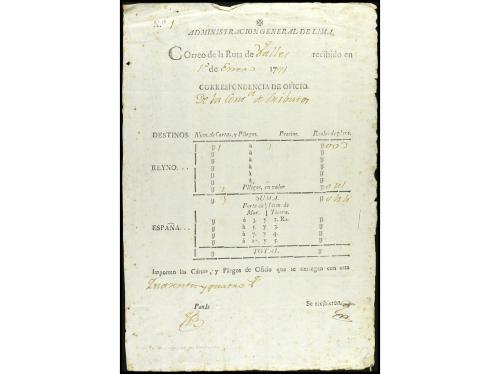 ✉ PERU. 1791-1831. Conjunto de seis GUIAS DE CORRESPONDENCIA