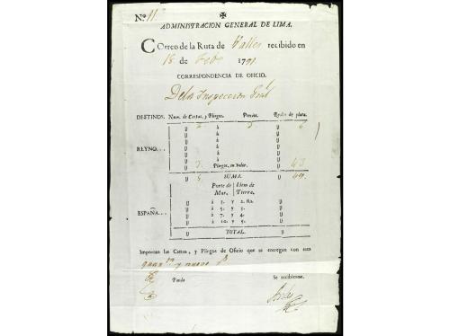 ✉ PERU. 1791-1831. Conjunto de seis GUIAS DE CORRESPONDENCIA