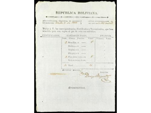 ✉ BOLIVIA. 1833-39. Conjunto de cinco GUIAS DE CORRESPONDENC