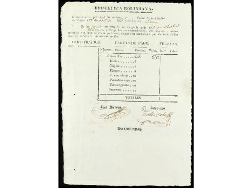 ✉ BOLIVIA. 1833-39. Conjunto de cinco GUIAS DE CORRESPONDENC