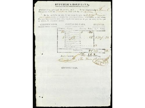 ✉ BOLIVIA. 1833-39. Conjunto de cinco GUIAS DE CORRESPONDENC