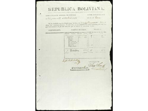 ✉ BOLIVIA. 1833-39. Conjunto de cinco GUIAS DE CORRESPONDENC