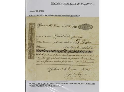 ✉ CUBA. 1854-1899. Colección de DOCUMENTOS con sellos fiscal