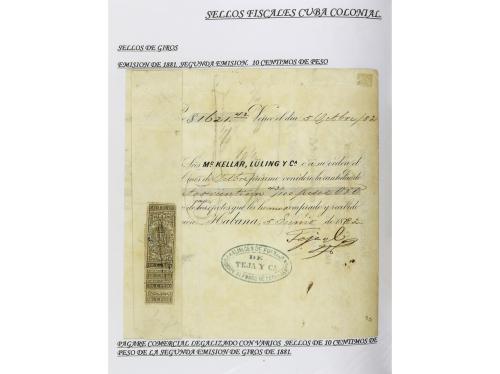 ✉ CUBA. 1854-1899. Colección de DOCUMENTOS con sellos fiscal