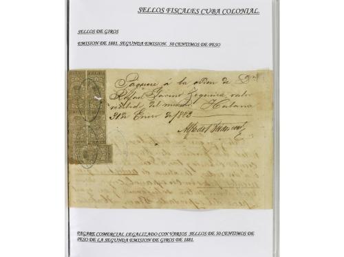 ✉ CUBA. 1854-1899. Colección de DOCUMENTOS con sellos fiscal