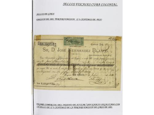 ✉ CUBA. 1854-1899. Colección de DOCUMENTOS con sellos fiscal