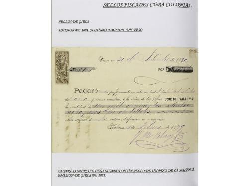 ✉ CUBA. 1854-1899. Colección de DOCUMENTOS con sellos fiscal