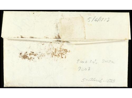 ✉ COLOMBIA. 1823 (4 abril). ONDA a BOGOTÁ. Carta completa co