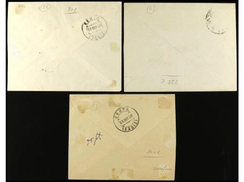 ✉ MARRUECOS. 1920. Tres cartas con franqueos provisionales u