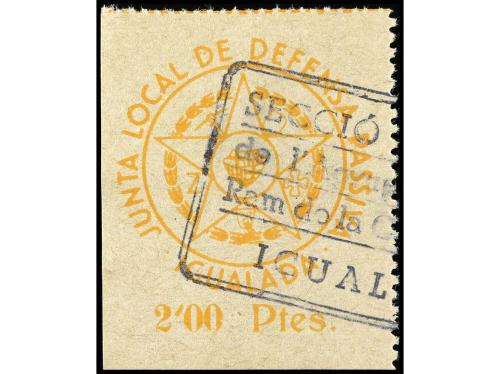 ° ESPAÑA GUERRA CIVIL. IGUALADA. 50 c. verde, 1 pta. azul y 