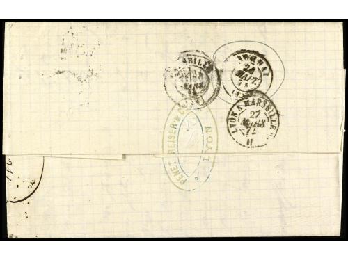 ✉ FRANCIA. Yv. 53 (2), 60 (2). 1874. LYON a ATENAS (Grecia).