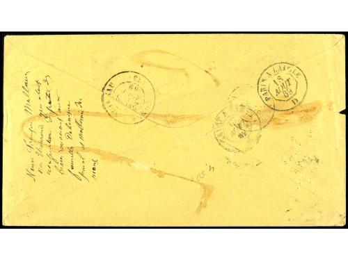 ✉ ESTADOS UNIDOS. 1869. Sobre circulado a FRANCIA. 15 cts. c