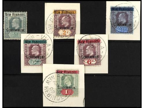 ° Δ NUEVAS HEBRIDAS. Yv. 6/11. 1/2 p. a 1 s. sobre fragmento