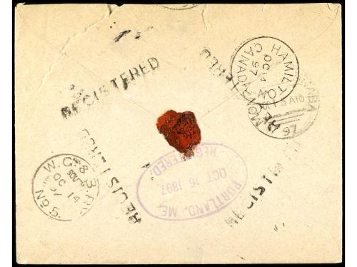 ✉ CANADA. 1897. HAMILTON a WATERVILLE (USA). 3 cents. rosa y