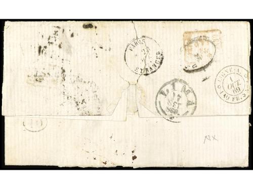 ✉ PERU. 1869. PASCO a ITALIA. 1 dinero verde circulada por c