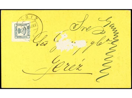 ✉ ESPAÑA. Ed. 173. 1882. CÁDIZ a JEREZ. Tarjeta Postal bicol