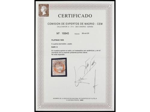 ° FILIPINAS. Ed. 6. 5 cuartos bermellón, mat. círculo de pun