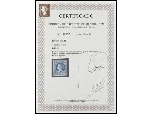 (*) ESPAÑA. Ed. 55. 1 real azul. MUY BUEN EJEMPLAR. Cert. CE