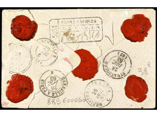 ✉ FRANCIA. 1863. ORAN. Registered sealed letter from ORAN to