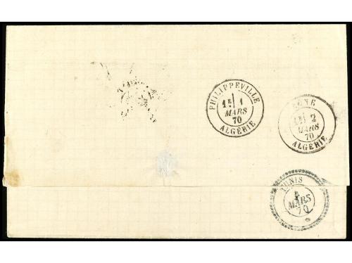 ✉ FRANCIA. 1870. TUNIS. Letter from MARSEILLE to TUNIS paid 