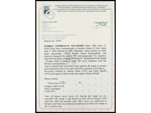 ✉ TURQUIA. ADMIRALTY STEAMSHIP CO. 1860. Entire letter from 