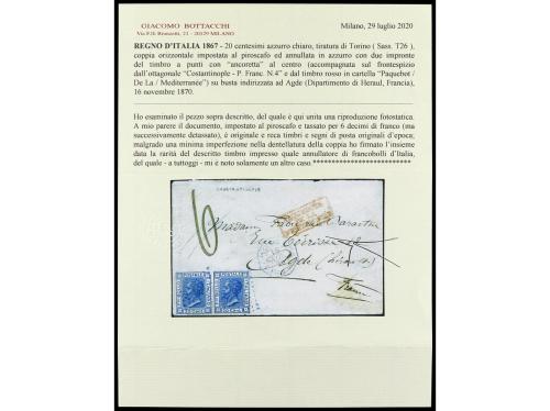 ✉ LEVANTE: CORREO ITALIANO. 1870. CONSTANTINOPLA a FRANCIA. 