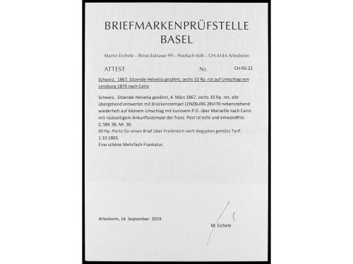 ✉ SUIZA. 1870. ALEXANDRIA. EGYPT LINE. Letter from LENZBURG 