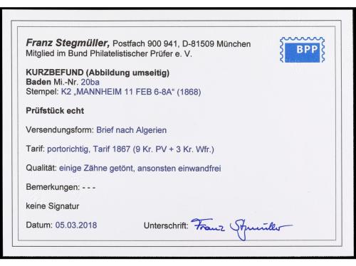 ✉ ALEMANIA. 1868. ALGIERS. Letter from MANHEIM (Baden-German