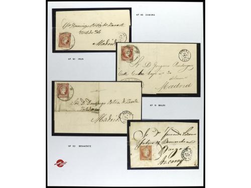 ° ✉ ESPAÑA. Ed. 48. 1856-9. 4 cuartos rojo. Conjunto en hoja