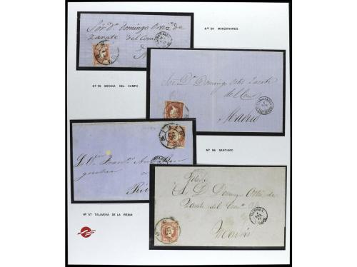 ° ✉ ESPAÑA. Ed. 48. 1856-9. 4 cuartos rojo. Conjunto en hoja