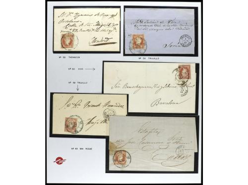 ° ✉ ESPAÑA. Ed. 48. 1856-9. 4 cuartos rojo. Conjunto en hoja