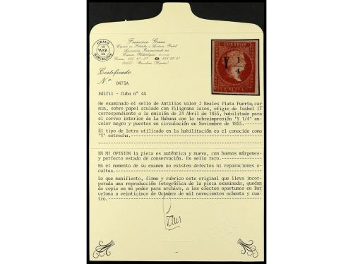 * COLONIAS ESPAÑOLAS: CUBA. Ed. 4. Y 1/4 s. 2 reales carmín.