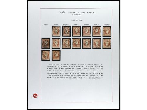 ° ESPAÑA. Ed. 48. 1856-60. 4 cuartos rojo. Conjunto en hojas