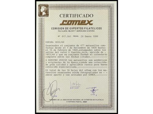 ° ESPAÑA. Ed. 48. 1856-60. 4 cuartos rojo. Conjunto en hojas