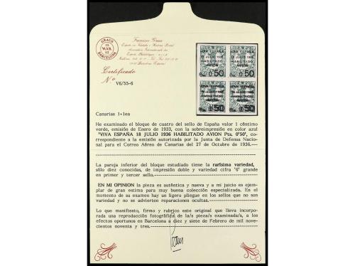 ** ESPAÑA: CANARIAS. Ed. 1hh. 50 c. s. 1 c. verde, bloque de