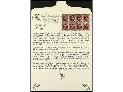 ** ESPAÑA: CANARIAS. Ed. 9Ahi. 80 c. s. 2 c., bloque de 8, H
