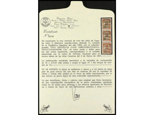 ** ESPAÑA: CANARIAS. Ed. 9hh + 9. 80 c. s. 2 c. Tira de 3, d