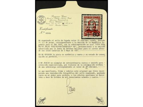** ESPAÑA: CANARIAS. Ed. 14hc. 25 c. habilitado "80 c" en ve