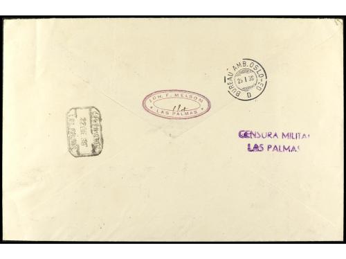 ✉ ESPAÑA: CANARIAS. Ed. 32 y 33. 1939. LAS PALMAS a NORUEGA.