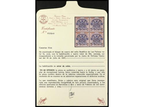 ** ESPAÑA: CANARIAS. Ed. 31hcc. 50 c. s. 5 c., bloque de cua