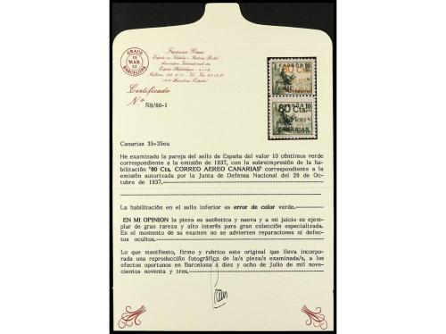 ** ESPAÑA: CANARIAS. Ed. 35 + 35hcc. 80 c. s. 10 c., pareja 