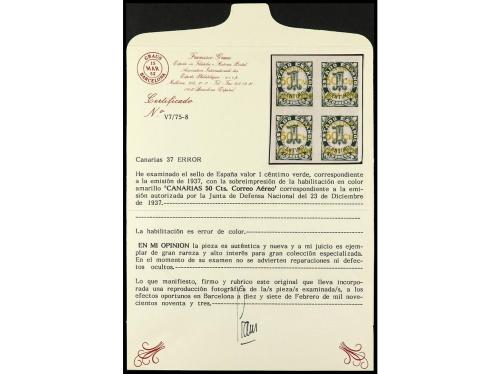 ** ESPAÑA: CANARIAS. Ed. 37ahc. 50 c. s. 1 c., bloque de 4, 